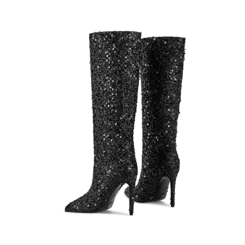 Wetkiss Glittering Sequin Knee-High Stiletto Heels for Women
