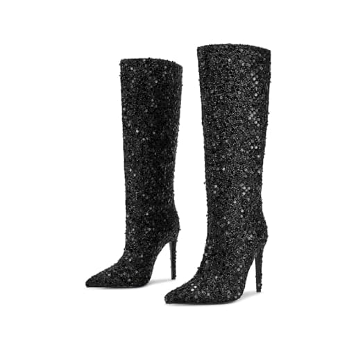 Wetkiss Glittering Sequin Knee-High Stiletto Heels for Women