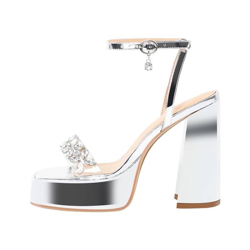 Richealnana Women's Rhinestone Platforms Chunky Heel Sandals — Silver-b