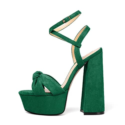 YODEKS Women's Peep Toe Ankle Strap Animal Print Sandals — Suede Green