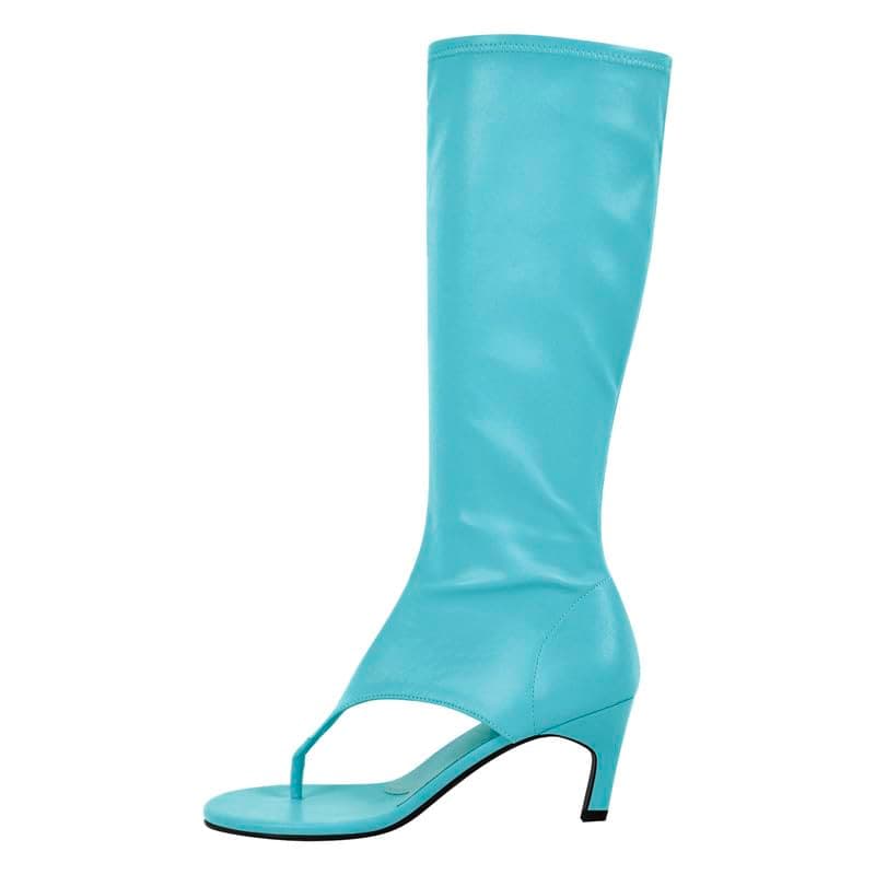 Sexytag Women's Open Toe Knee High Kitten Heel Thong Sandals — Blue