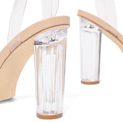 JustFab Women's Clear Chunky High Heel Sandals - Hanna