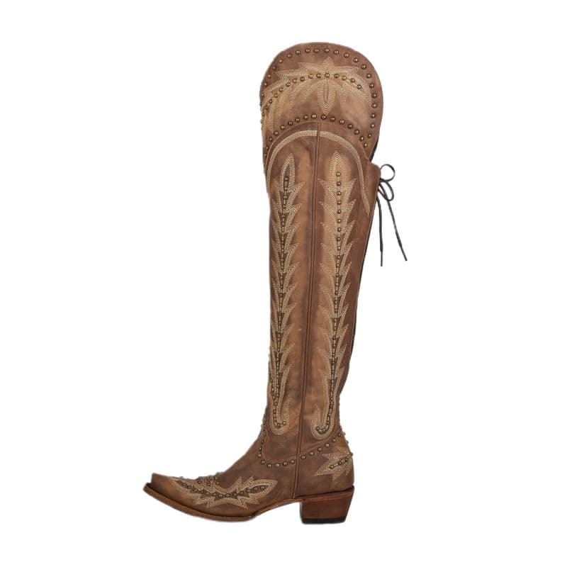 Western Cowboy Boots for Women Embroidered Thigh-High Cowgirl Style — Brown-rivet