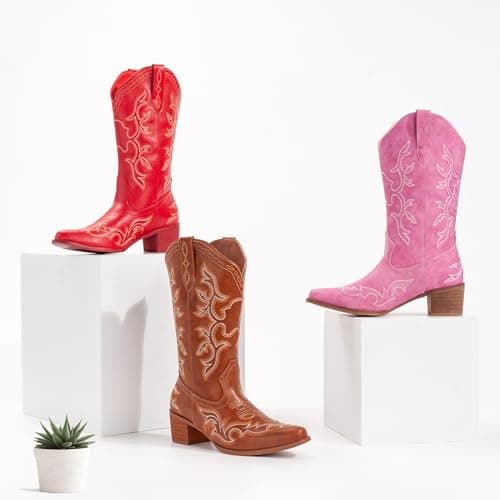 IUV Western Cowboy Boots for Women classic fashion with embroidery