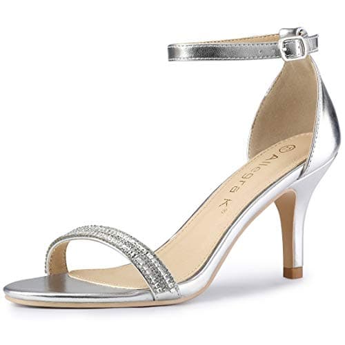 Allegra K Women's Rhinestone Ankle Strap Stiletto Heel Sandals