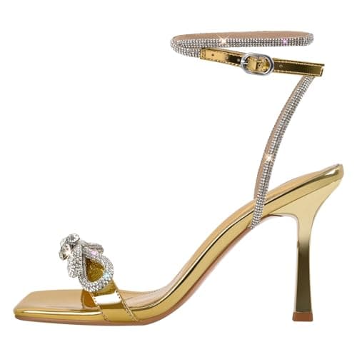 Richealnana Women's Silver Square Toe Prom Stiletto Heels — Gold
