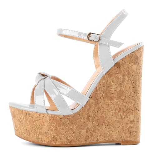 YODEKS Women's Platform Wedge Sandals-Ankle Strap Heel — White
