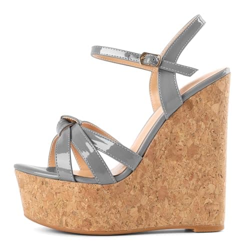 YODEKS Women's Platform Wedge Sandals-Ankle Strap Heel — Grey