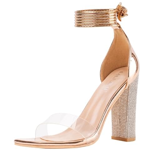 LALA IKAI Chunky Heeled Open Toe Sandals, White, Silver, Gold, Black — Gold(square Toe)
