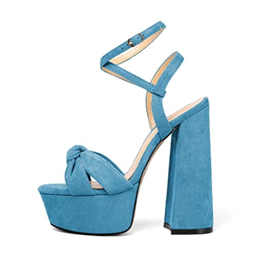 YODEKS Women's Peep Toe Ankle Strap Animal Print Sandals — Suede Blue