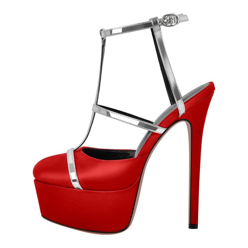 Richealnana Women's Crisscross Ankle Buckle Stilettos — Red-c