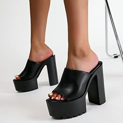 Trendenzy Women's Chunky Platform Slide Open Toe Heel Slippers