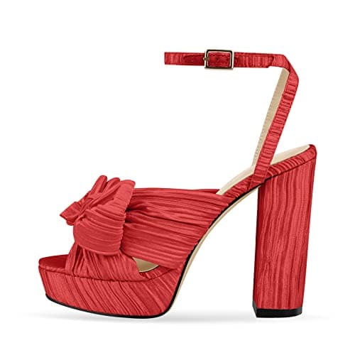 Richealnana Women's Platform Chunky Heel Sandals — Red