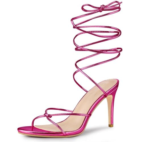 Perphy Lace-Up Slingback Strappy Stiletto Heels Sandals — Hot Pink