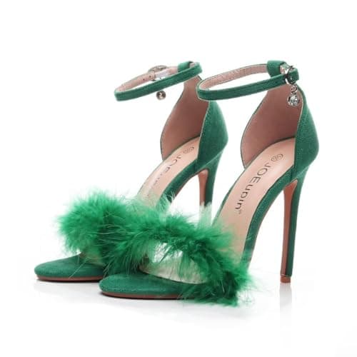 JOEupin Women's Fluffy Marabou Heel Strappy Sandals with Fur