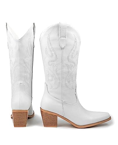 Pasuot Western Mid Calf Boots for Women with Embroidery