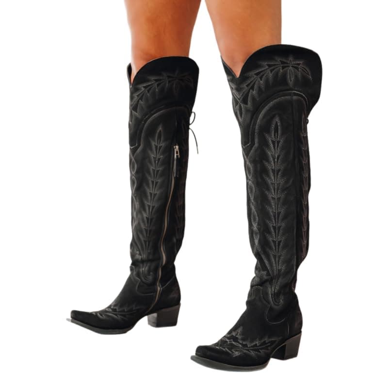 Sexytag Thigh High Western Cowboy Boots with Embroidery