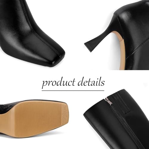 Devht Black Leather Knee High Stiletto Boots for WomenSexy Square Toe & Zipper DesignFashion