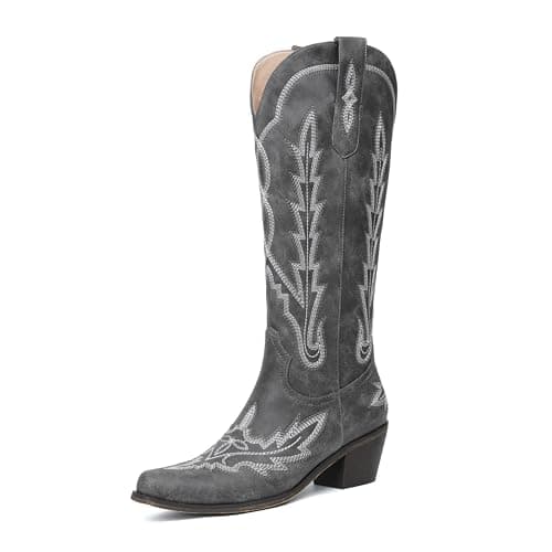 Beautiful Embroidered Cowgirl Boots for Women - Thigh High Western Style Zipper Heel — Knee High-black
