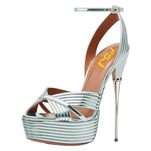 FSJ Women's Metallic Open Toe Stiletto Heel Platform Sandals Size 4-15 US — Slate Blue