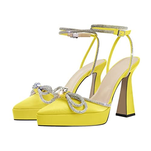 Richealnana Women's Platform Bowknot Stiletto Heel Sandals for Party Prom — Yellow
