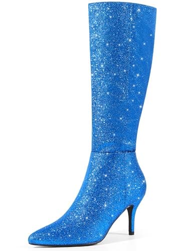 Perphy Women's Sparkly Stiletto Heel Knee High Boots — Blue