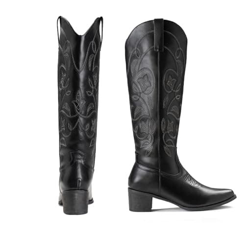 IUV Women's Pointy Toe Western Boots Mid Calf Cowgirl Boots