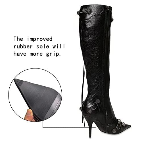 Kluolandi Women's Tassel Pointy Toe Knee High Stiletto Heel Booties