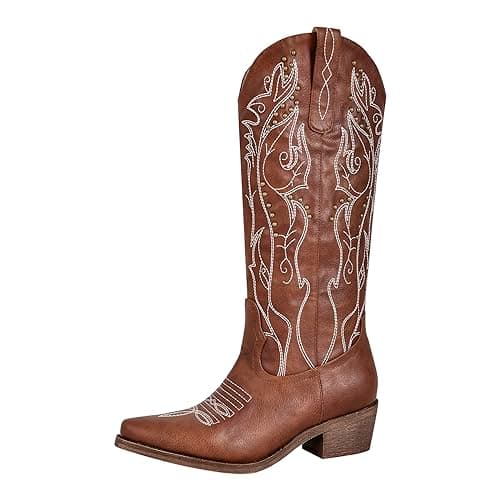 Richealnana Women's Western Cowboy Boots — Brown-b