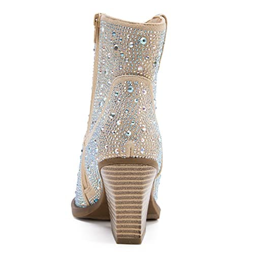 MaxMuxun Women's Sparkly Rhinestone Cowboy Boots Heel Booties