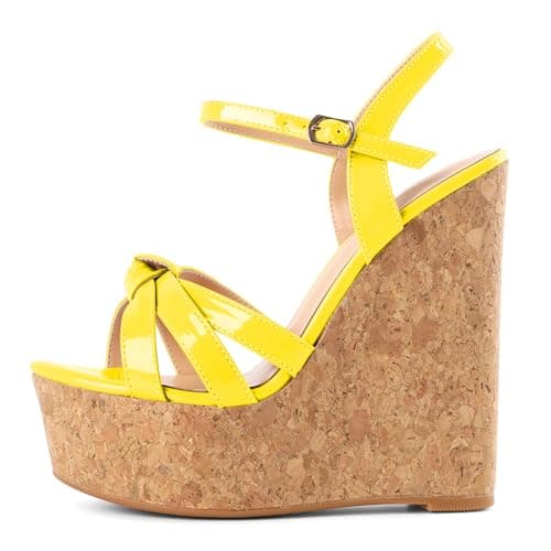 YODEKS Women's Platform Wedge Sandals-Ankle Strap Heel — Yellow