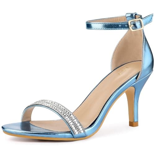 Allegra K Women's Rhinestone Ankle Strap Stiletto Heel Sandals — Blue