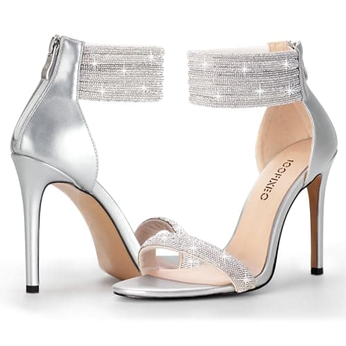 100FIXEO Elegant Rhinestone Heeled Open Toe Wedding Shoes