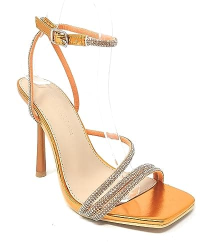 Narala Wild Diva Women's Square Toe Rhinestone Embellished Stiletto Heels — Orange Mpu