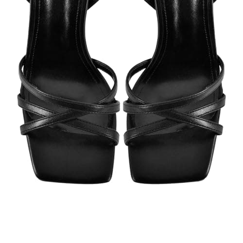 Richealnana Women's Gold Stiletto Heels Square Toe Lace-Up Sandals