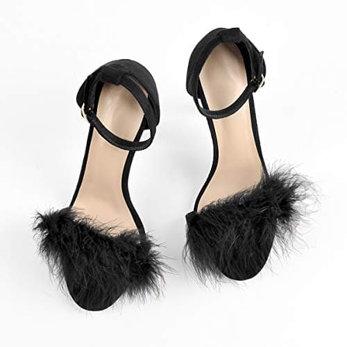Richealnana Women's Black Ankle Strap Feather Heels Size 13