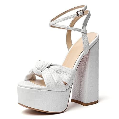 YODEKS Women's Peep Toe Ankle Strap Animal Print Sandals — White