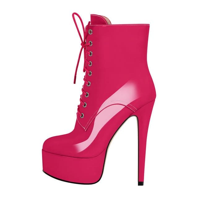 Richealnana Women's Platform Stiletto Heel Ankle Boots Voters for Party Prom — Rose Red