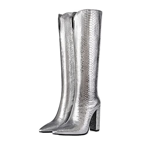 Women's Slim Calf Knee High Boots — 2#snakeskin Silver
