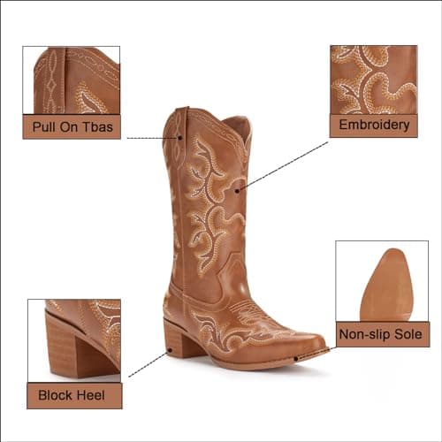 IUV Western Cowboy Boots for Women classic fashion with embroidery