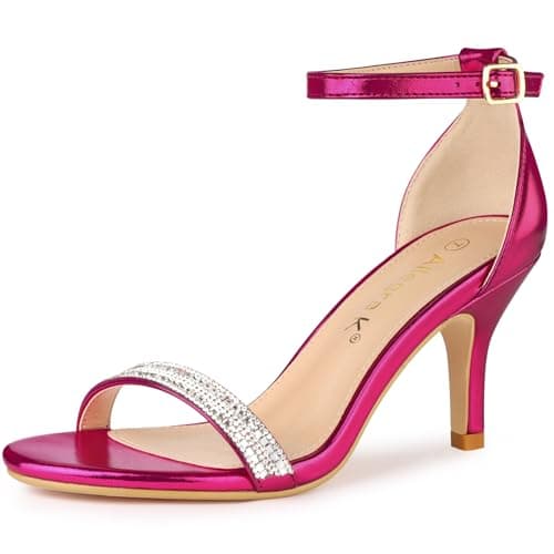 Allegra K Women's Rhinestone Ankle Strap Stiletto Heel Sandals — Hot Pink