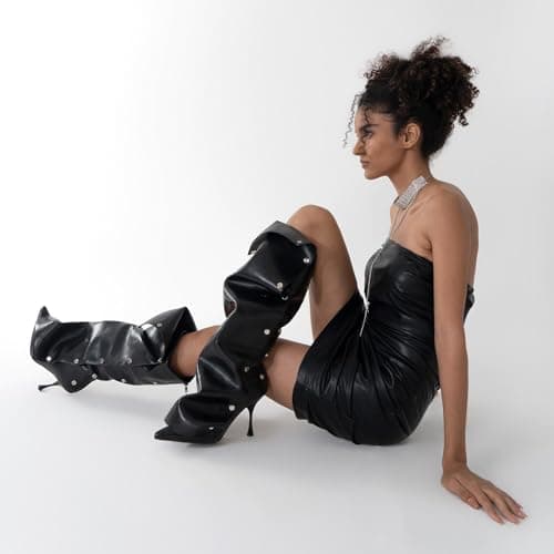 KaroNairy Women's Knee High Stiletto Boot with Detachable Panel
