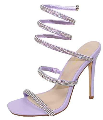 Bonnibel Women's Rhinestone Spiral Ankle Strap Heels Sandals — Lavender Rhinestone