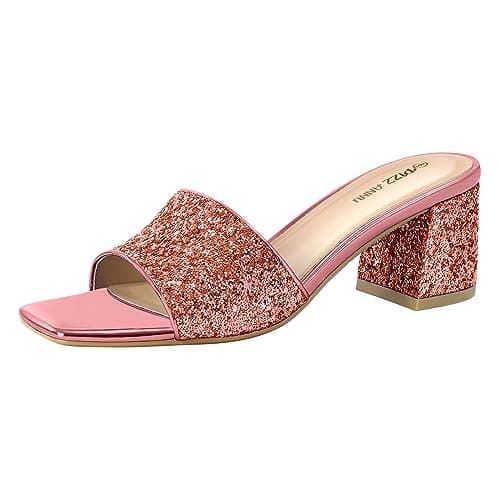 Refined Product Titles:

1. Women's Square Open Toe Heeled Sandals
2. Women's Diana Mule Sandal — Rose Gold Glitter