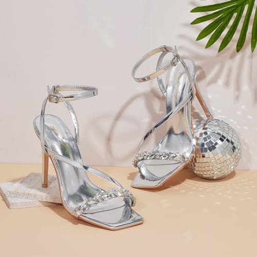 Elisabet Tang Women’s 4 Inch Crystal Stilettos Strappy Heels for Party & Daily Wear