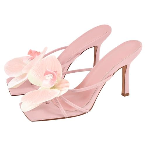 Richealnana Women's Clear Square Toe Stiletto Heel Slip-On Mules — Light Pink