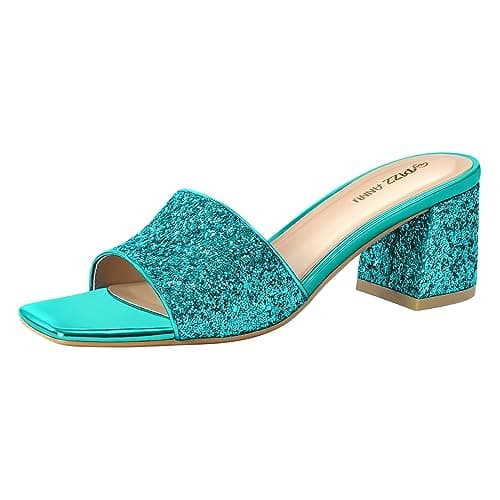 Refined Product Titles:

1. Women's Square Open Toe Heeled Sandals
2. Women's Diana Mule Sandal — Blue Sequin