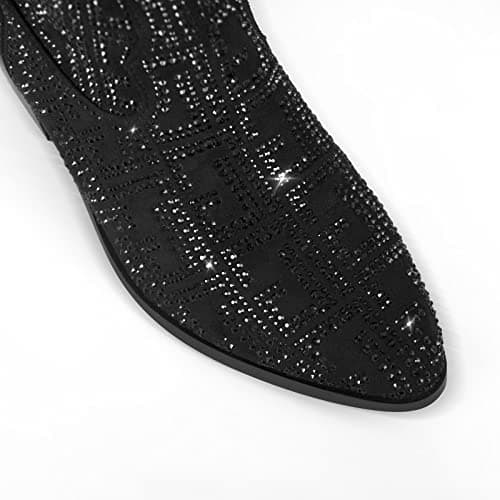 Richealnana Women's Rhinestone Zipper Block Heel Boots