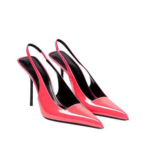 THESHY Women's Stretch Slip-on Patent Leather Heels Fashion Shoes — Pink