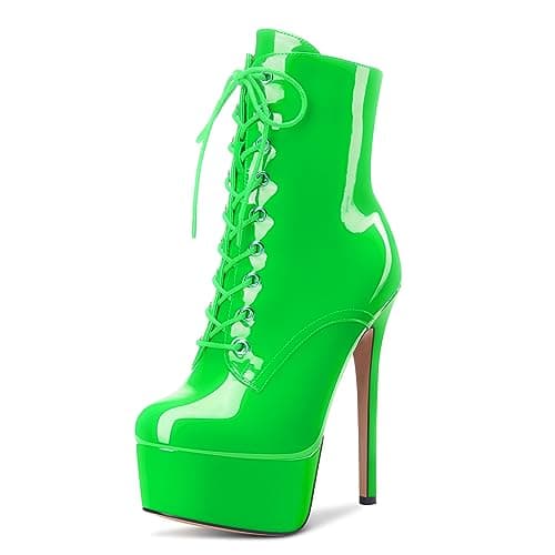 Castamere Women's High Heel Lace-Up Ankle Boots With Zipper Stiletto Heels 6 Inches — Bright Green